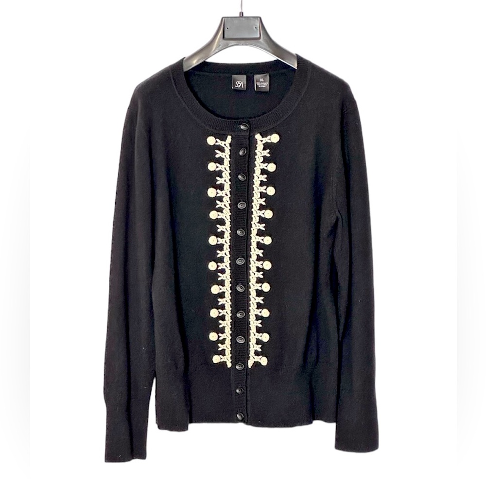 SFA 100% Cashmere Women’s Cardigan Black And White Button Size Medium